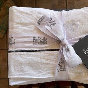 PiuBelle Portugal Queen Size Sheet Set with Black Stitch Edge Cotton Percale